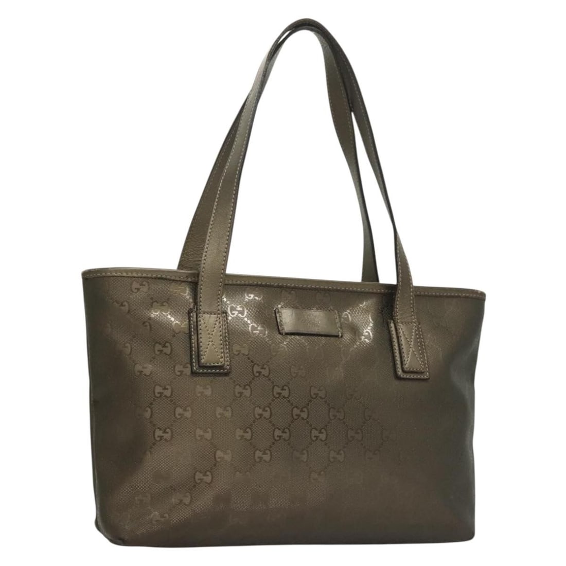 GUCCI GG Implementation Tote Bag PVC Khaki Silver 211138 Made in Italy: GUCCI GG Implementation Tote Bag PVC Khaki Silver 211138 Made in Italy Elevate your style with this authentic GUCCI GG Implementation Tote Bag, expertly crafted in Italy from durable PVC leather. The