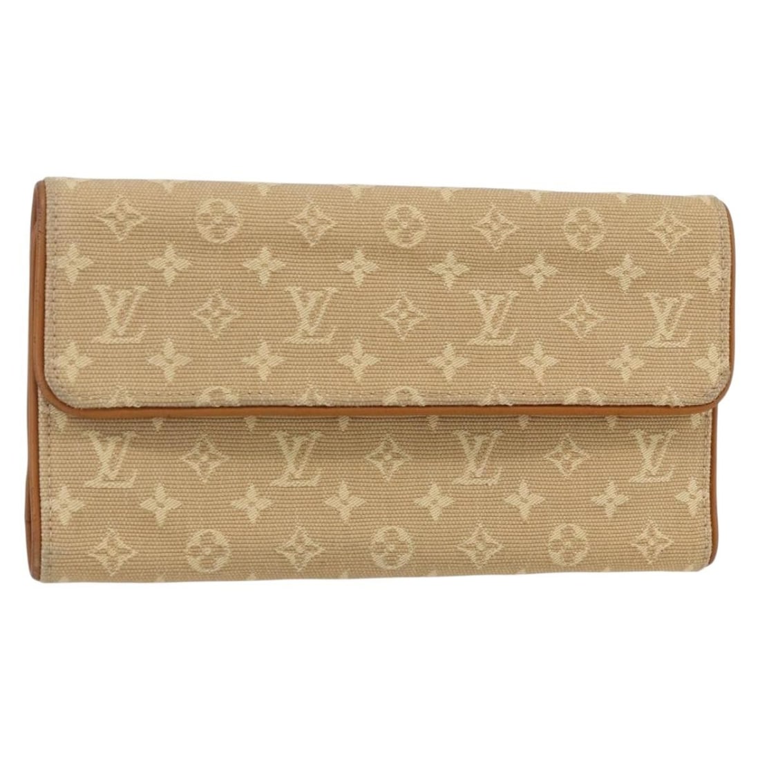 LOUIS VUITTON Monogram Mini Lin Long Wallet Beige M92444 Auth: LOUIS VUITTON Monogram Mini Lin Long Wallet Beige M92444 Auth This LOUIS VUITTON Monogram Mini Lin Porte Tresor Wallet in Beige exudes luxury and practicality. Crafted from durable Monogram Mini Lin C