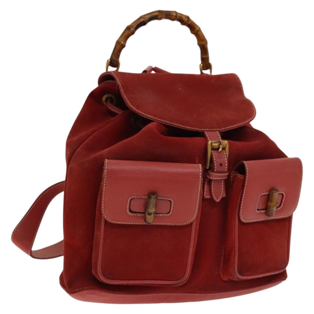 GUCCI Bamboo Suede Backpack Red Gold 003 2058 0016 Authentic (1 of 18)