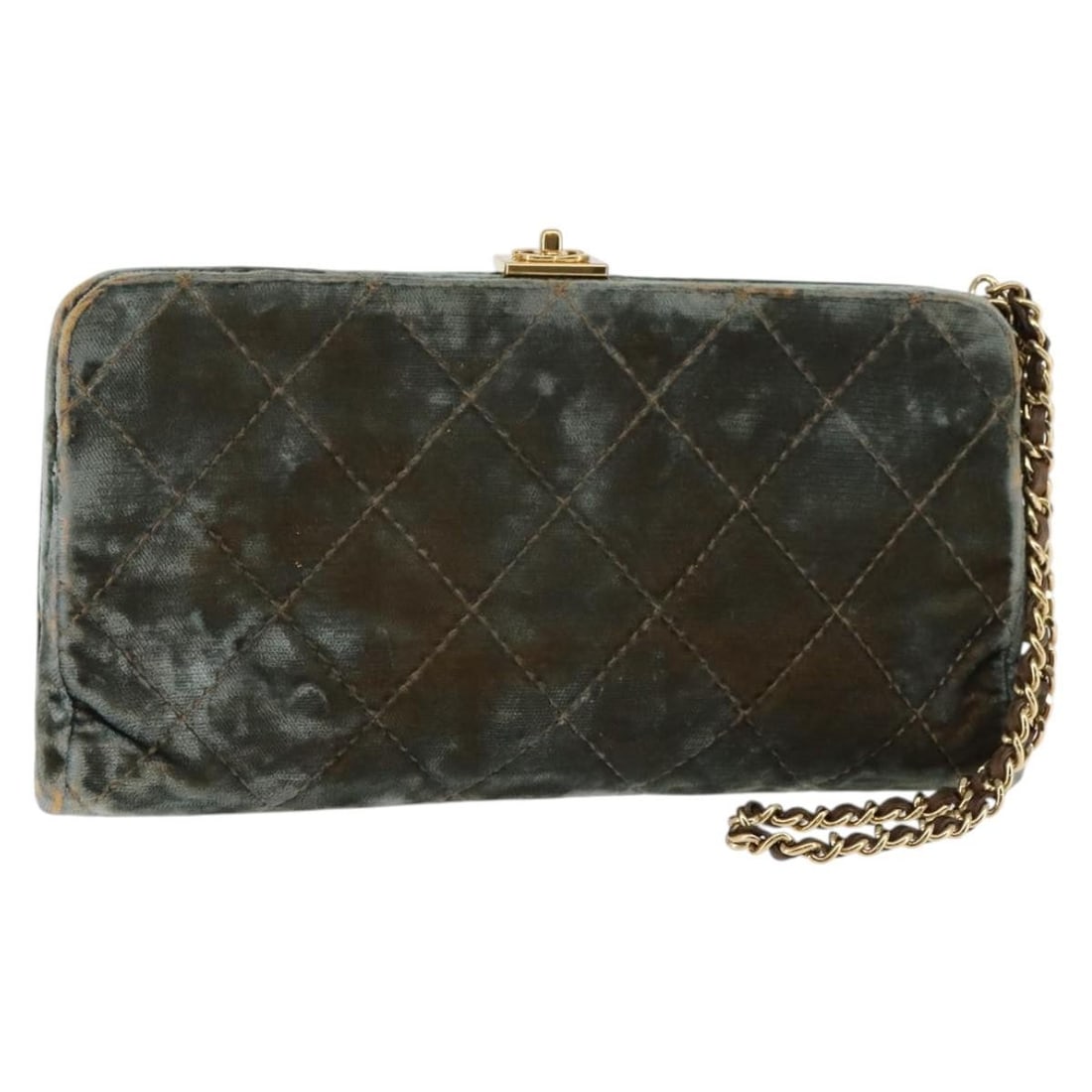 CHANEL Green Velor Matelasse Clutch Bag with Gold CC Auth 142939 (1 of 18)