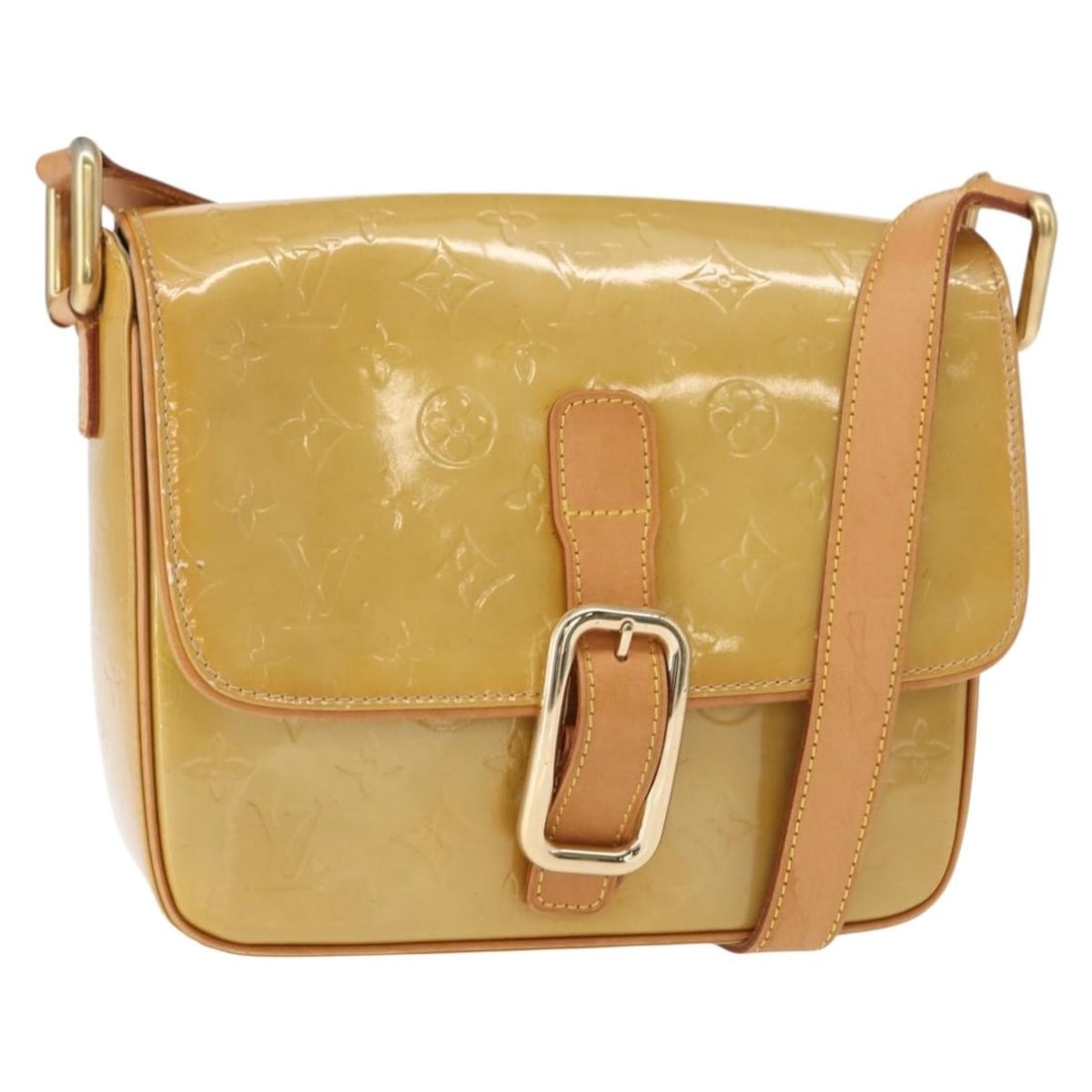 LOUIS VUITTON Monogram Vernis Christie GM Shoulder Bag Beige M91147 Auth (1 of 18)