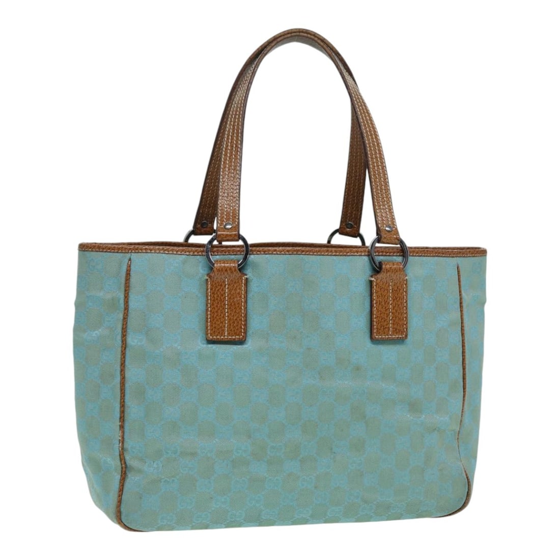 GUCCI GG Canvas Tote Bag Silver Turquoise Blue 113017 Italy Auth: GUCCI GG Canvas Tote Bag Silver Turquoise Blue 113017 Italy Auth This GUCCI GG Canvas Tote Bag features a striking exterior in Silver and Turquoise Blue, showcasing the iconic GG pattern. Made in Ital