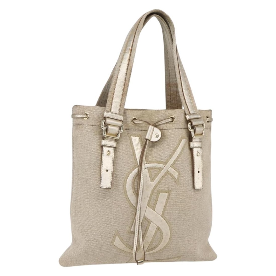 SAINT LAURENT Kahala Gold Tone Canvas Tote Bag 123435 Auth: SAINT LAURENT Kahala Gold Tone Canvas Tote Bag 123435 Auth This SAINT LAURENT Kahala Tote Bag exudes elegance with its luxurious gold tone canvas exterior. Designed for both style and practicality, th