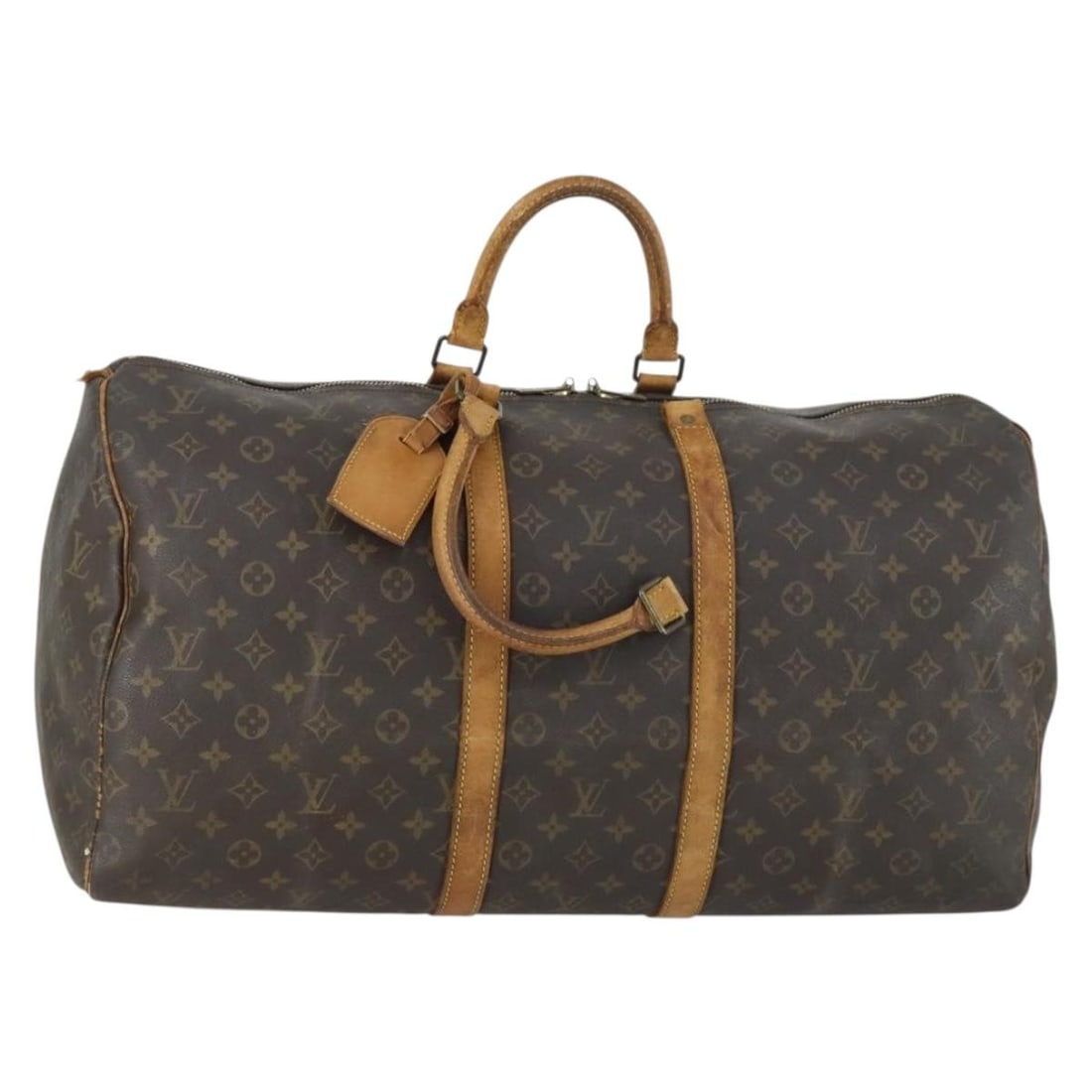 Louis Vuitton Keepall 55 Monogram Canvas Boston Bag M41424 France: Louis Vuitton Keepall 55 Monogram Canvas Boston Bag M41424 France This Louis Vuitton Monogram Keepall 55 Boston Bag is crafted from the brand's signature monogram canvas and features natural leather t