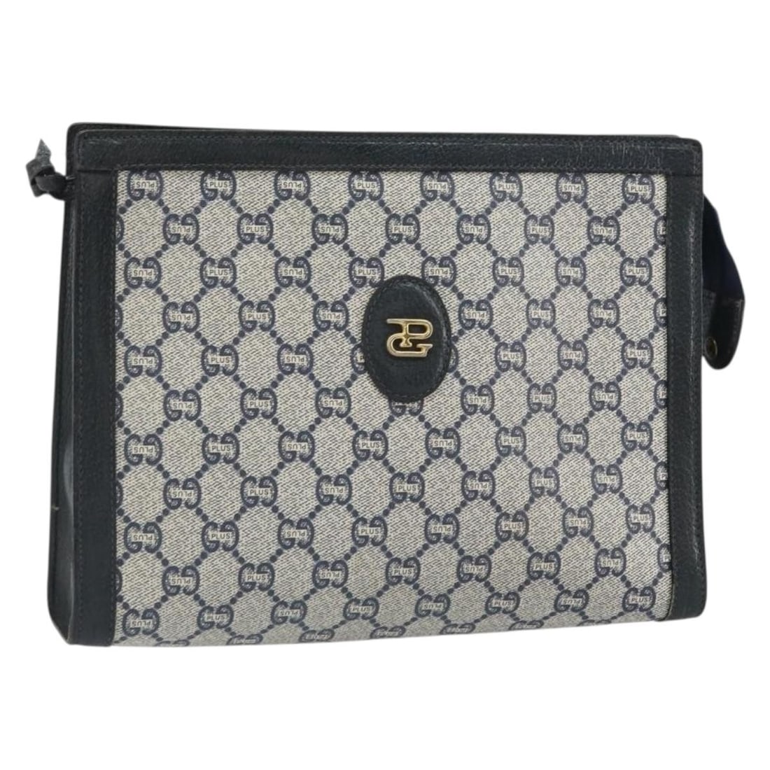 Gucci Navy GG Supreme PVC Leather Clutch Bag with Gold Accents Italy: Gucci Navy GG Supreme PVC Leather Clutch Bag with Gold Accents Italy This is a Gucci GG Plus Supreme clutch bag crafted from navy and gold PVC leather with GG canvas detailing. Made in Italy, this clu