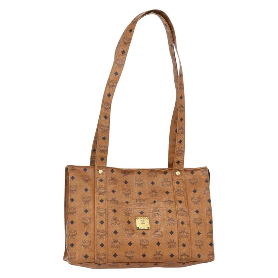 MCM Logogram Vicetos Tote Bag PVC Leather Brown Gold Auth: MCM Logogram Vicetos Tote Bag PVC Leather Brown Gold Auth This MCM Logogram Vicetos Tote Bag showcases a stylish blend of brown and gold PVC leather, perfect for everyday use. With an approximate heig