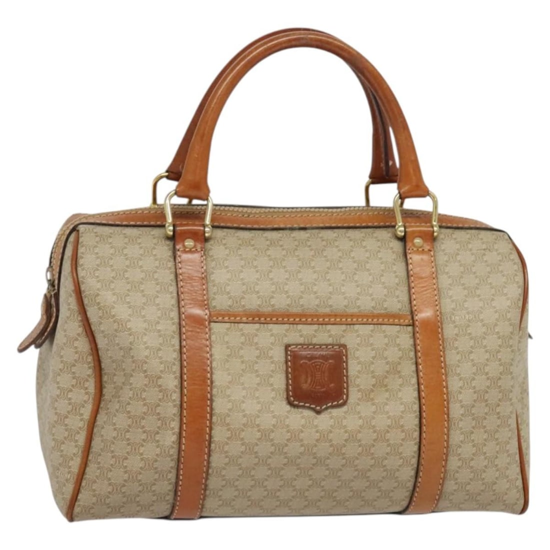 CELINE Macadam Beige Gold PVC Hand Bag Authentic Italy 131982: CELINE Macadam Beige Gold PVC Hand Bag Authentic Italy 131982 The CELINE Macadam Hand Bag is a stylish accessory that beautifully combines functionality with elegant design. Crafted from durable PVC l