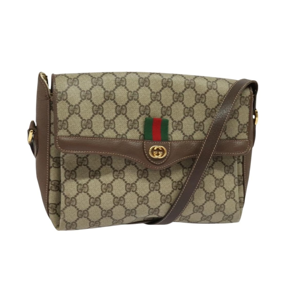 GUCCI GG Supreme Sherry Line Shoulder Bag Beige Gold PVC 164 02 084 Auth: GUCCI GG Supreme Sherry Line Shoulder Bag Beige Gold PVC 164 02 084 Auth This authentic GUCCI GG Supreme Web Sherry Line Bag epitomizes luxury and style. Crafted in Italy, this shoulder bag features a