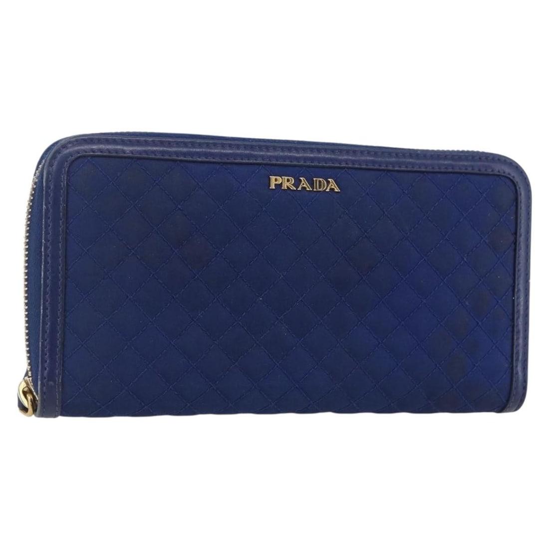 PRADA Blue Gold Leather Wallet Authentic AM10008: PRADA Blue Gold Leather Wallet Authentic AM10008 This PRADA wallet showcases a stylish blend of leather and nylon, featuring a chic blue and gold color scheme. Crafted in Italy, this wallet provides a