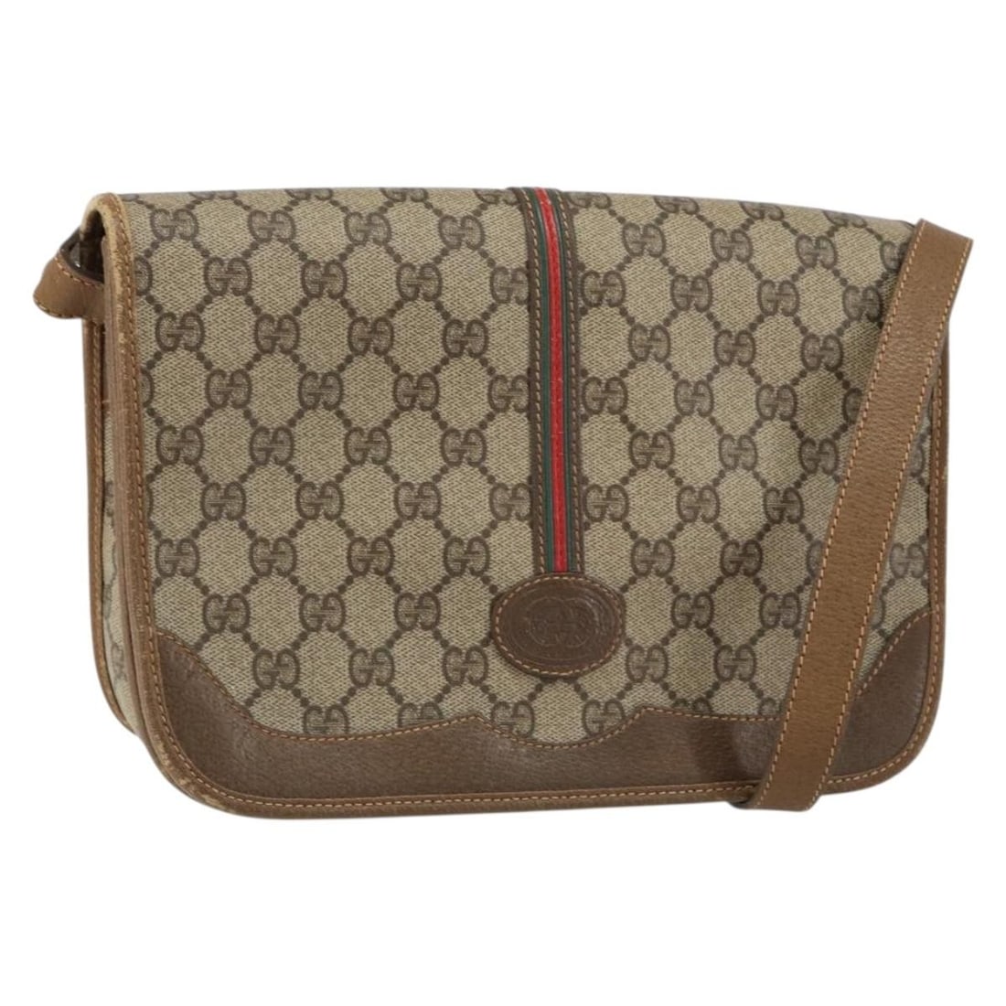 GUCCI GG Supreme Sherry Line Shoulder Bag Beige PVC Auth 149475: GUCCI GG Supreme Sherry Line Shoulder Bag Beige PVC Auth 149475 This authentic GUCCI GG Supreme Web Sherry Line Shoulder Bag is a stylish accessory made from durable GG Canvas in a classic beige color