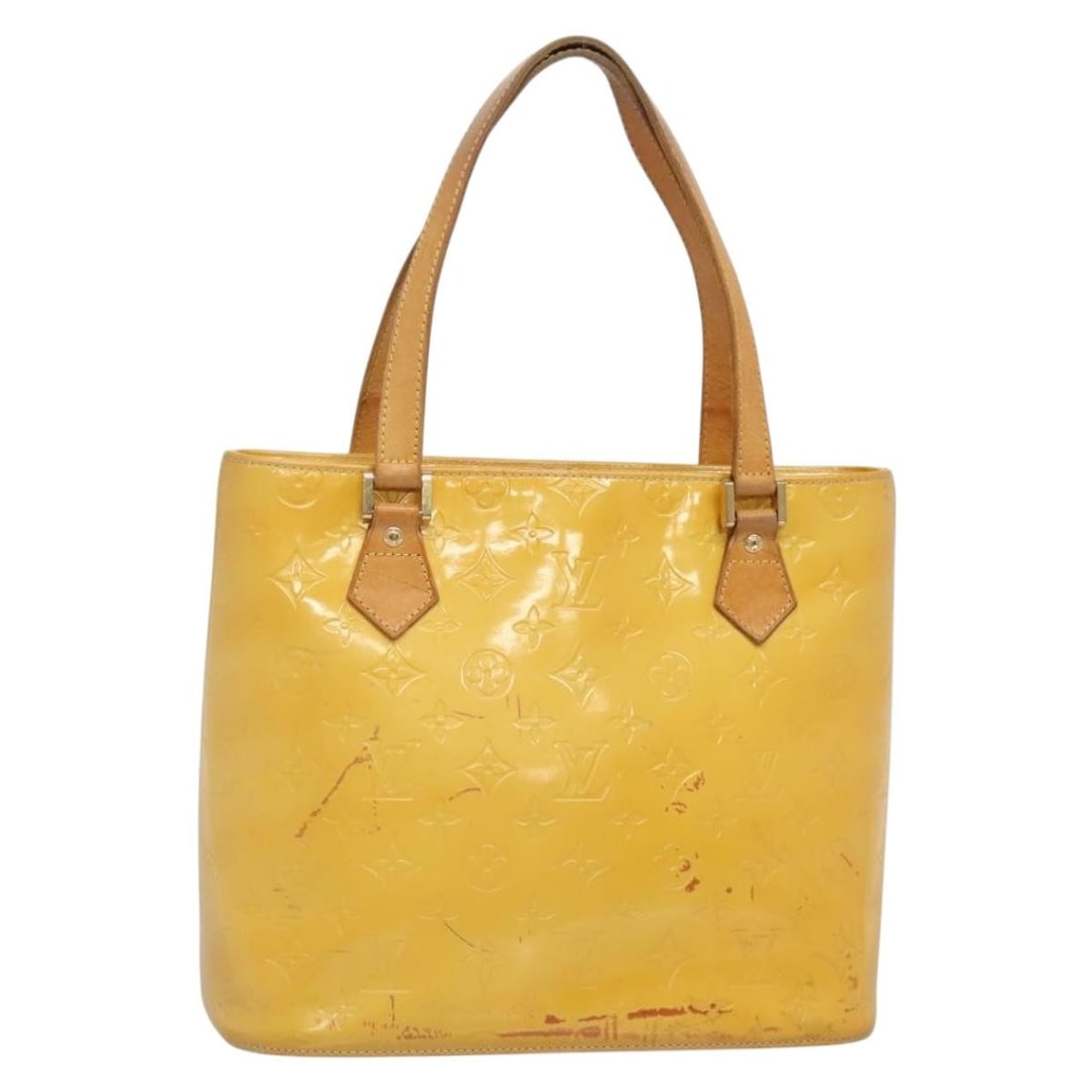 LOUIS VUITTON Monogram Vernis Houston Hand Bag Lime Yellow M91055: LOUIS VUITTON Monogram Vernis Houston Hand Bag Lime Yellow M91055 This LOUIS VUITTON Monogram Vernis Houston Hand Bag in a vibrant Lime Yellow is a stunning accessory that combines style and