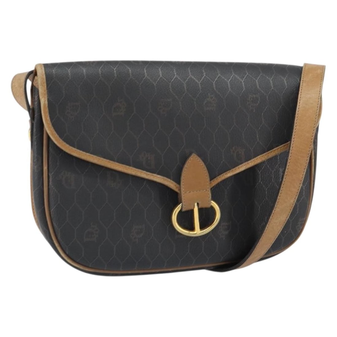 Honeycomb Canvas Christian Dior Black Gold Shoulder Bag from France: Honeycomb Canvas Christian Dior Black Gold Shoulder Bag from France This Christian Dior shoulder bag features signature black and gold honeycomb canvas. The bag includes a shoulder strap with an adjus