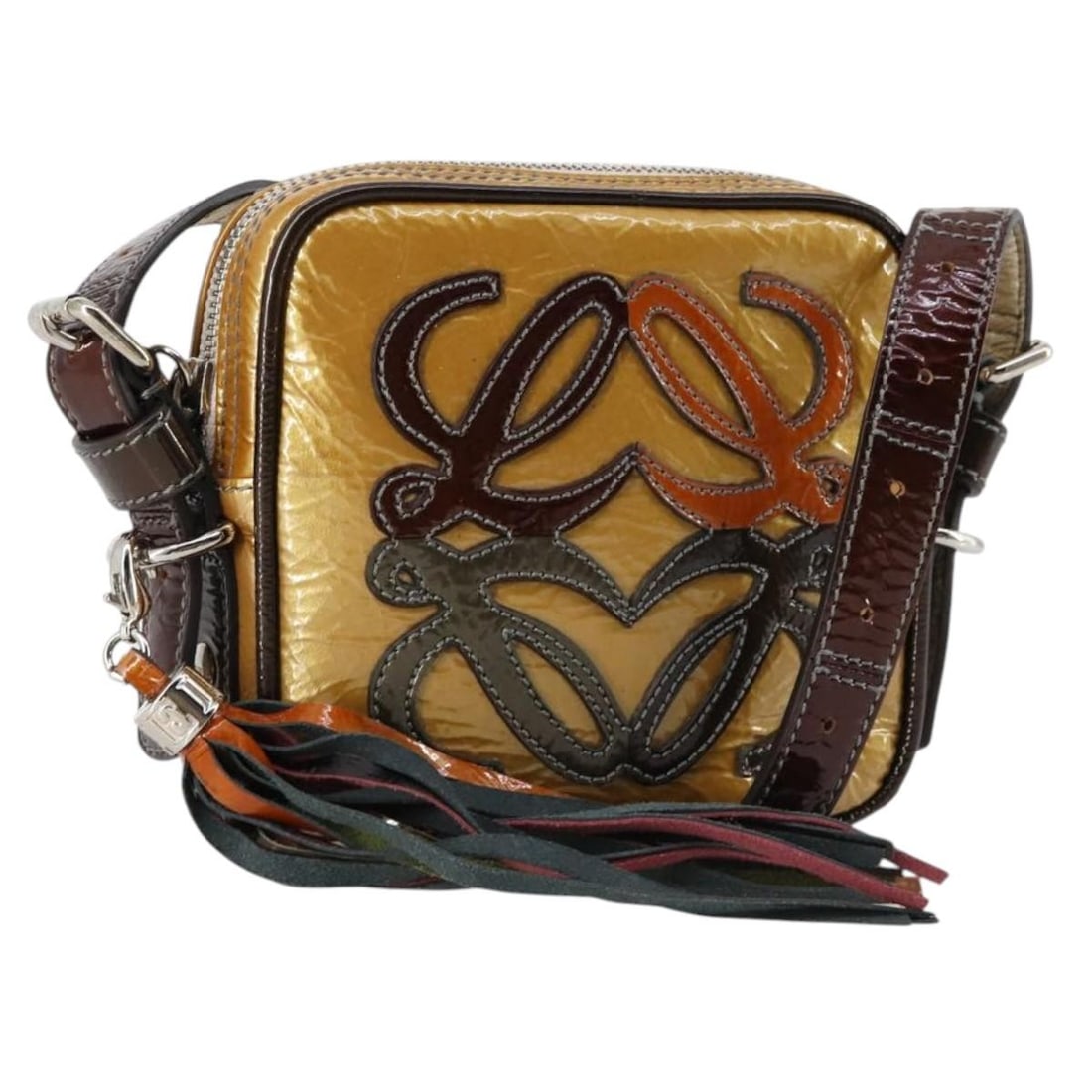 LOEWE Anagram Brown Silver Enamel Shoulder Bag Auth 142804 (1 of 18)