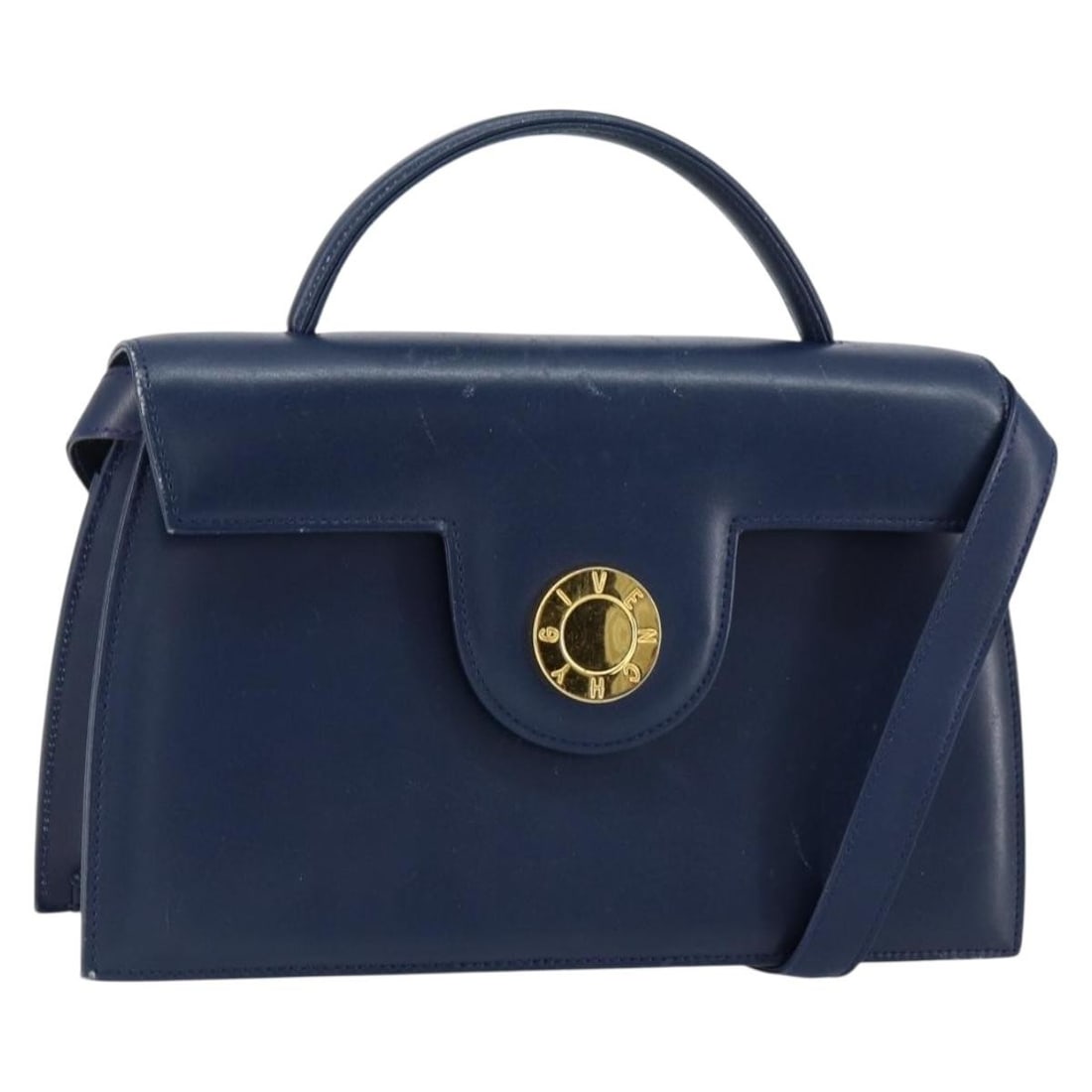 GIVENCHY 2way Leather Hand Bag Blue Gold Auth 153179 (1 of 18)
