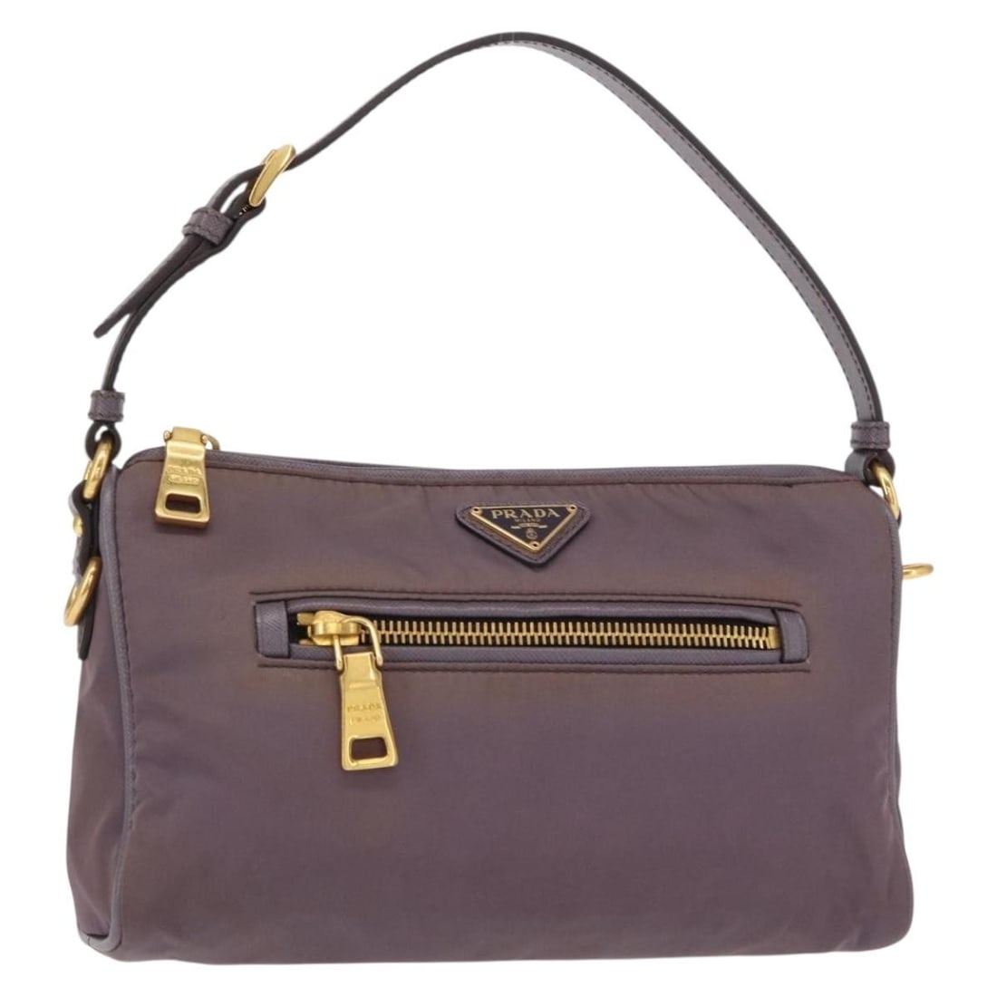 PRADA Gold Purple Nylon Shoulder Bag Italy Auth 156015: PRADA Gold Purple Nylon Shoulder Bag Italy Auth 156015 Introducing the PRADA Shoulder Bag, a chic accessory that blends functionality with style. This bag is crafted from durable nylon and features a