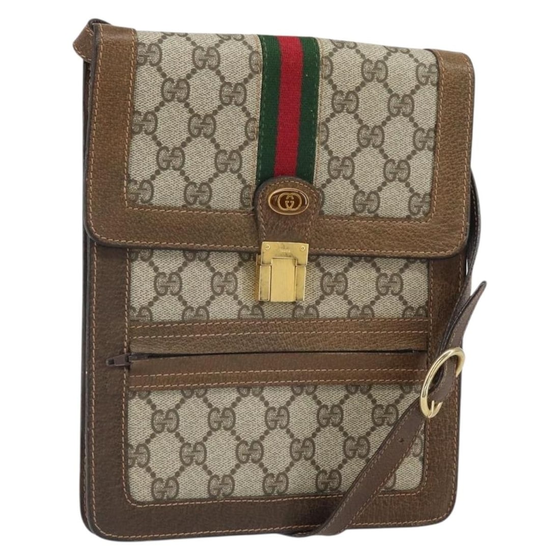 Gucci GG Supreme Beige Web Sherry Line PVC Leather Shoulder Bag: Gucci GG Supreme Beige Web Sherry Line PVC Leather Shoulder Bag This GUCCI GG Supreme Web Sherry Line shoulder bag features beige and gold PVC leather with GG canvas. It is designed with a classic sho