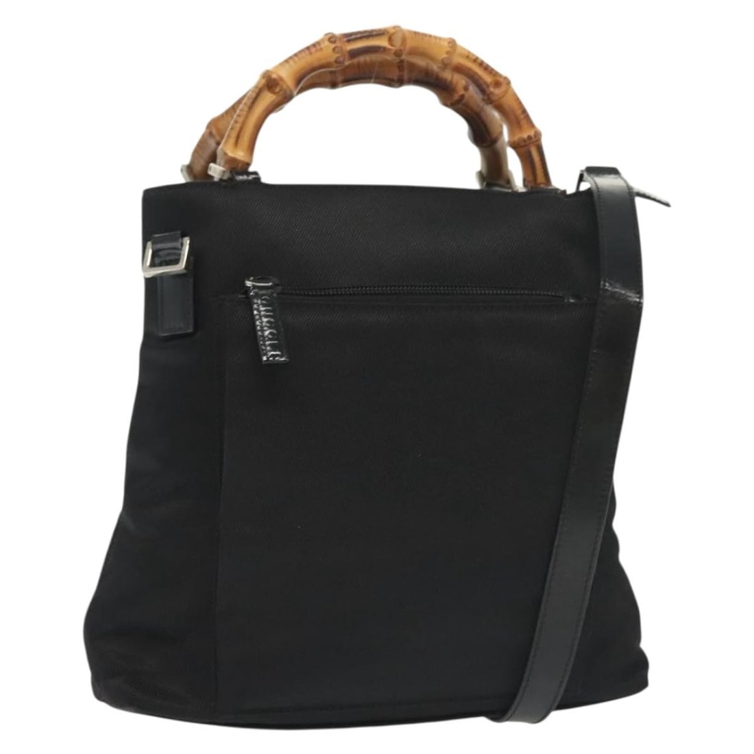 GUCCI Bamboo Nylon Hand Bag Black Silver 000 2265 0581 Authentic: GUCCI Bamboo Nylon Hand Bag Black Silver 000 2265 0581 Authentic This authentic GUCCI Bamboo Hand Bag combines luxury and practicality, crafted from durable nylon in a sleek black and silver color sch