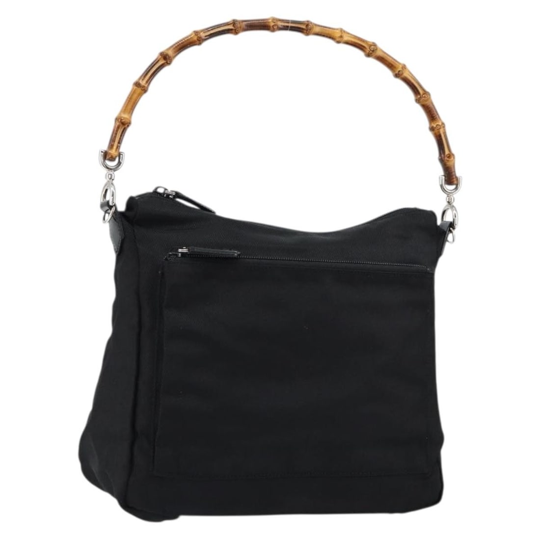 GUCCI Bamboo Hand Bag Black Silver Nylon Auth 000 2404 0509 Italy: GUCCI Bamboo Hand Bag Black Silver Nylon Auth 000 2404 0509 Italy This authentic GUCCI Bamboo Hand Bag is a stylish accessory crafted in Italy. Made from durable nylon in a sleek black and silver colo