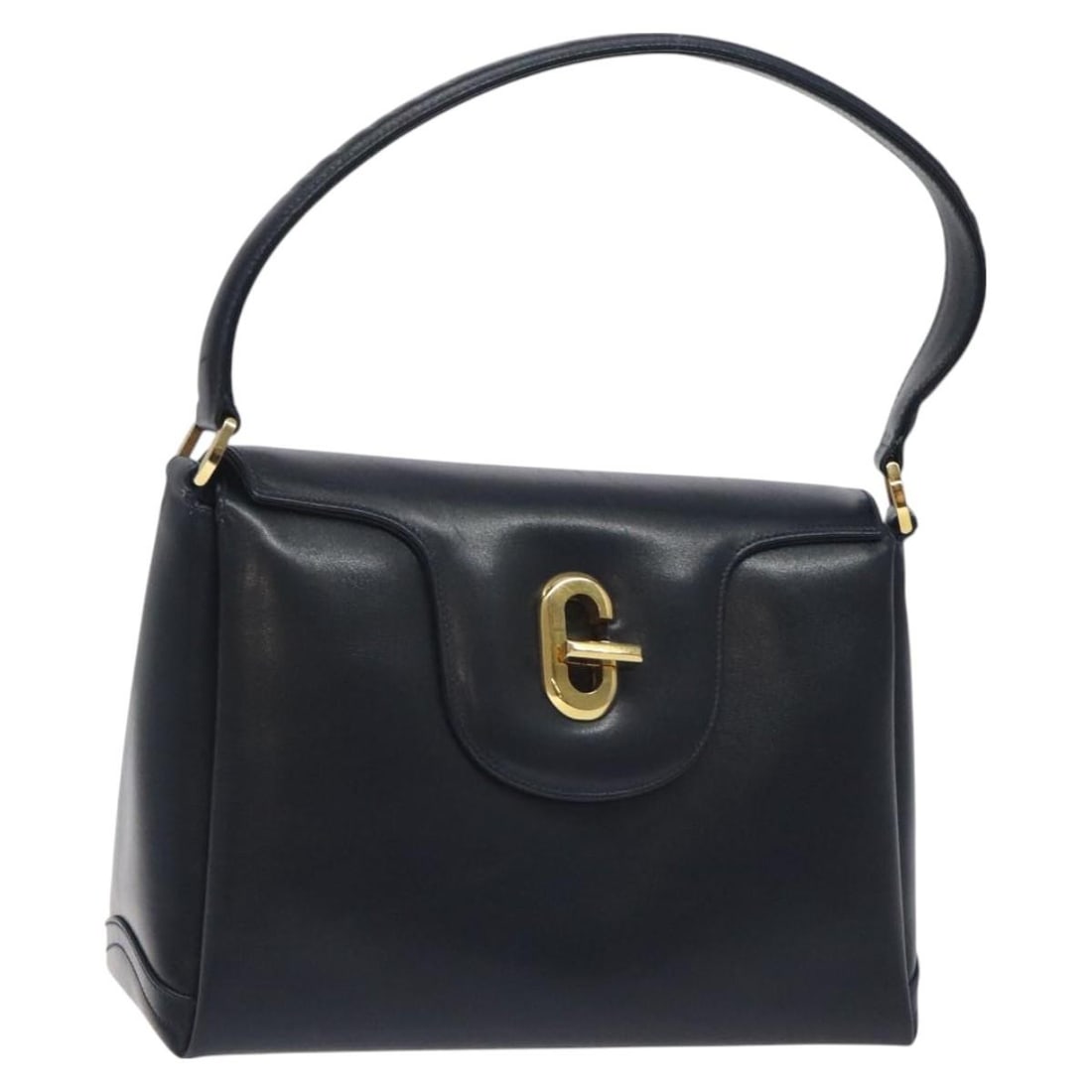 GUCCI Navy Leather Hand Bag with Gold Accents Made in Italy (1 of 18)