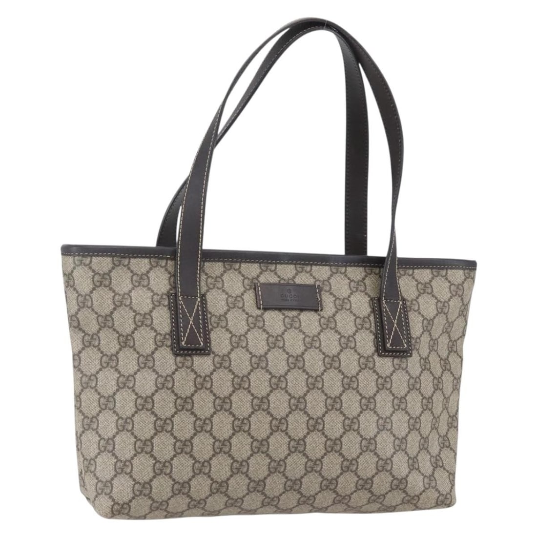 Beige GG Supreme Tote by Gucci PVC Leather Model 211138: Beige GG Supreme Tote by Gucci PVC Leather Model 211138 This Gucci GG Supreme tote bag is crafted from beige PVC leather and GG canvas. Featuring a structured silhouette, it offers ample space for ess
