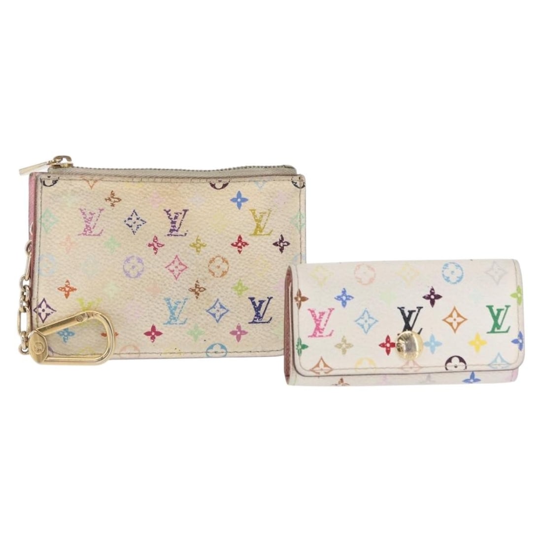 Set of 2 Louis Vuitton Multicolor Monogram White Key Holders: Set of 2 Louis Vuitton Multicolor Monogram White Key Holders This is a set of two Louis Vuitton Monogram Multicolor key cases in white, crafted from monogram canvas. The set is made in France and feat