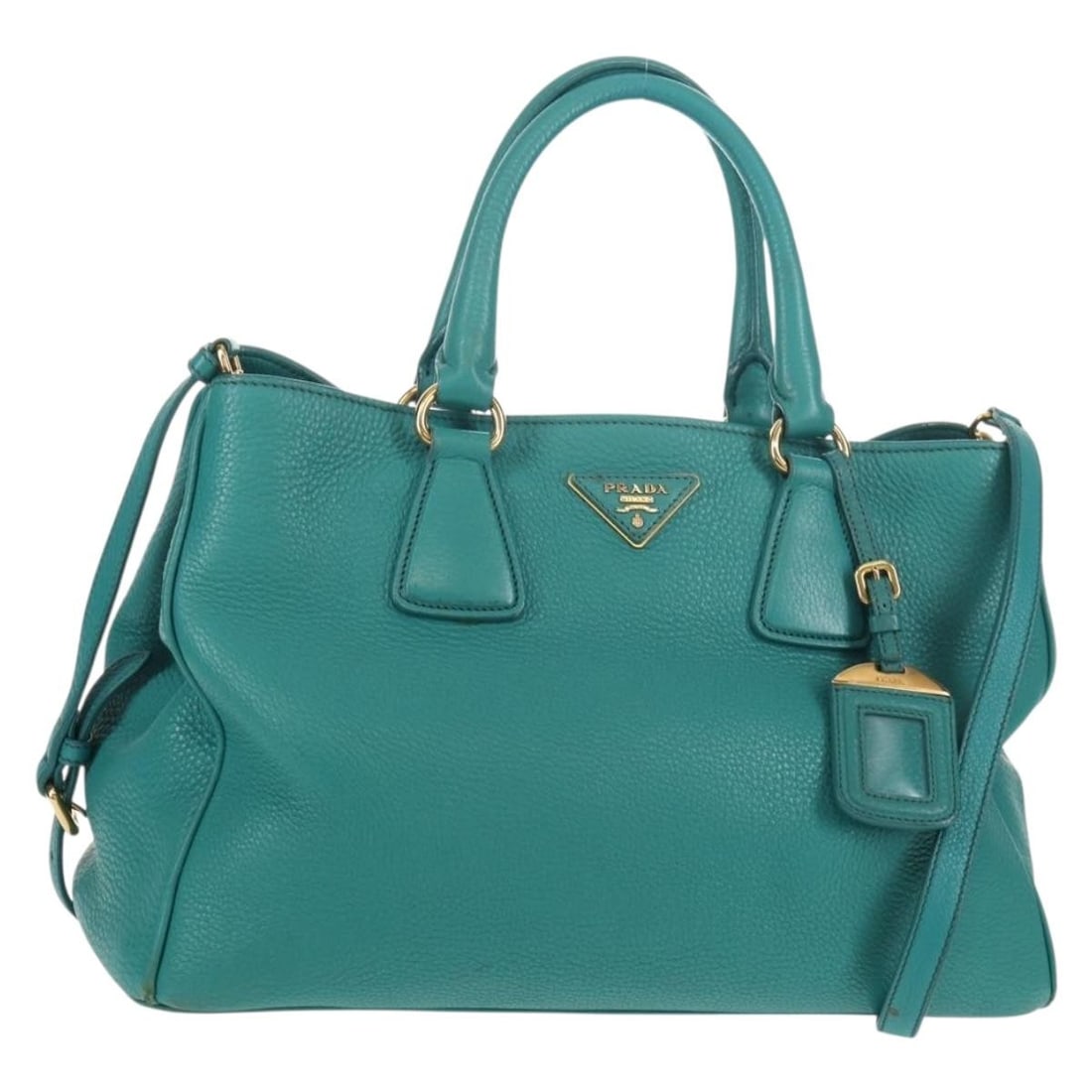 PRADA Leather Hand Bag 2way Gold Emerald Green Auth 149365: PRADA Leather Hand Bag 2way Gold Emerald Green Auth 149365 This stylish PRADA Hand Bag showcases a luxurious leather exterior in a striking combination of gold and emerald green. Crafted in Italy, it