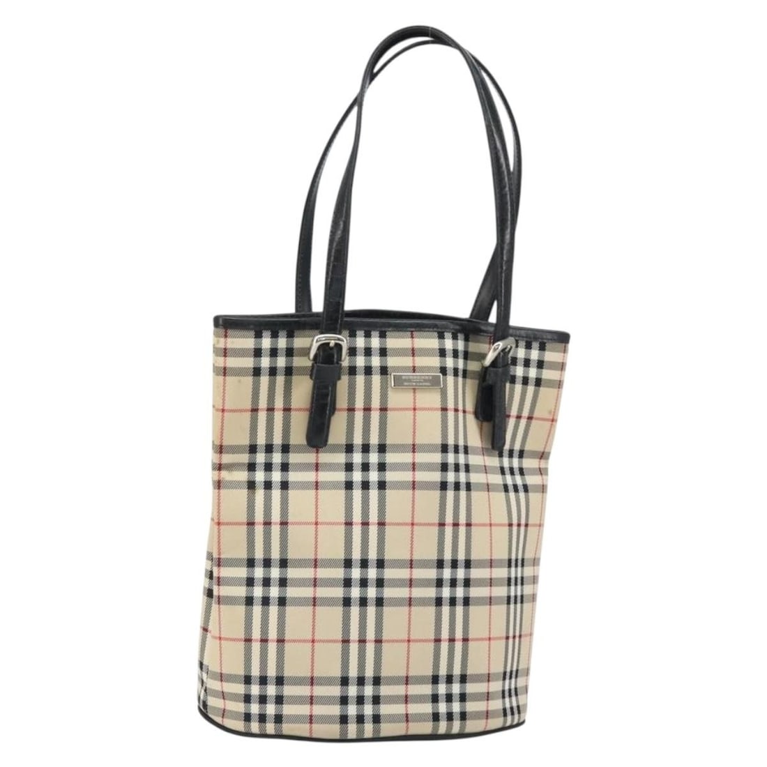 Burberry Blue Label Nova Check Beige and Silver Nylon Tote Handbag: Burberry Blue Label Nova Check Beige and Silver Nylon Tote Handbag This BURBERRY Nova Check Blue Label tote bag features a beige and silver nylon exterior with a classic Nova Check pattern. The bag ha