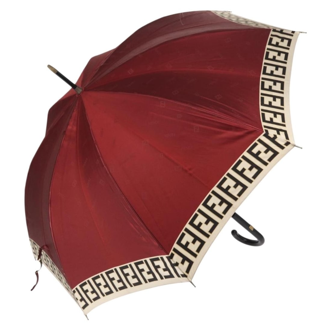 FENDI Zucca Nylon Umbrella Bordeaux 98cm Rib Length Italy (1 of 12)
