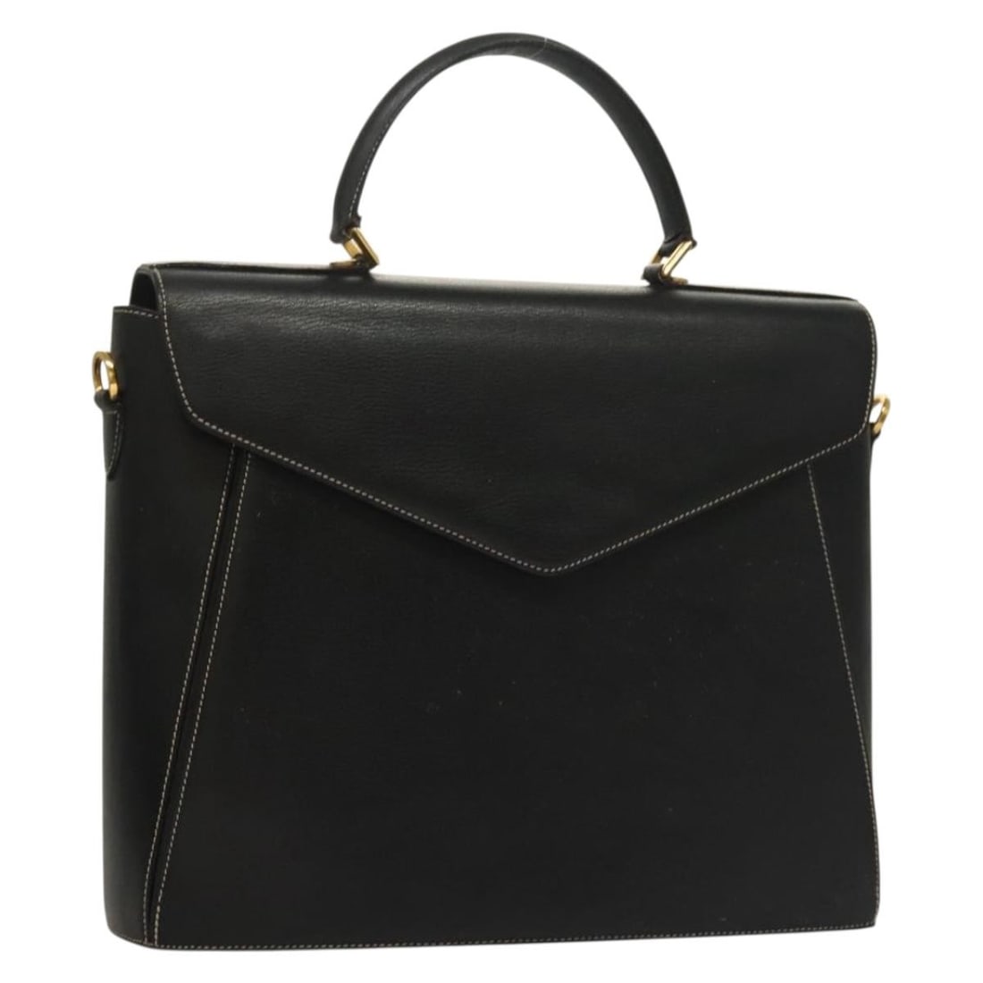 Salvatore Ferragamo Black Leather Handbag Gold Accents Authentic (1 of 18)