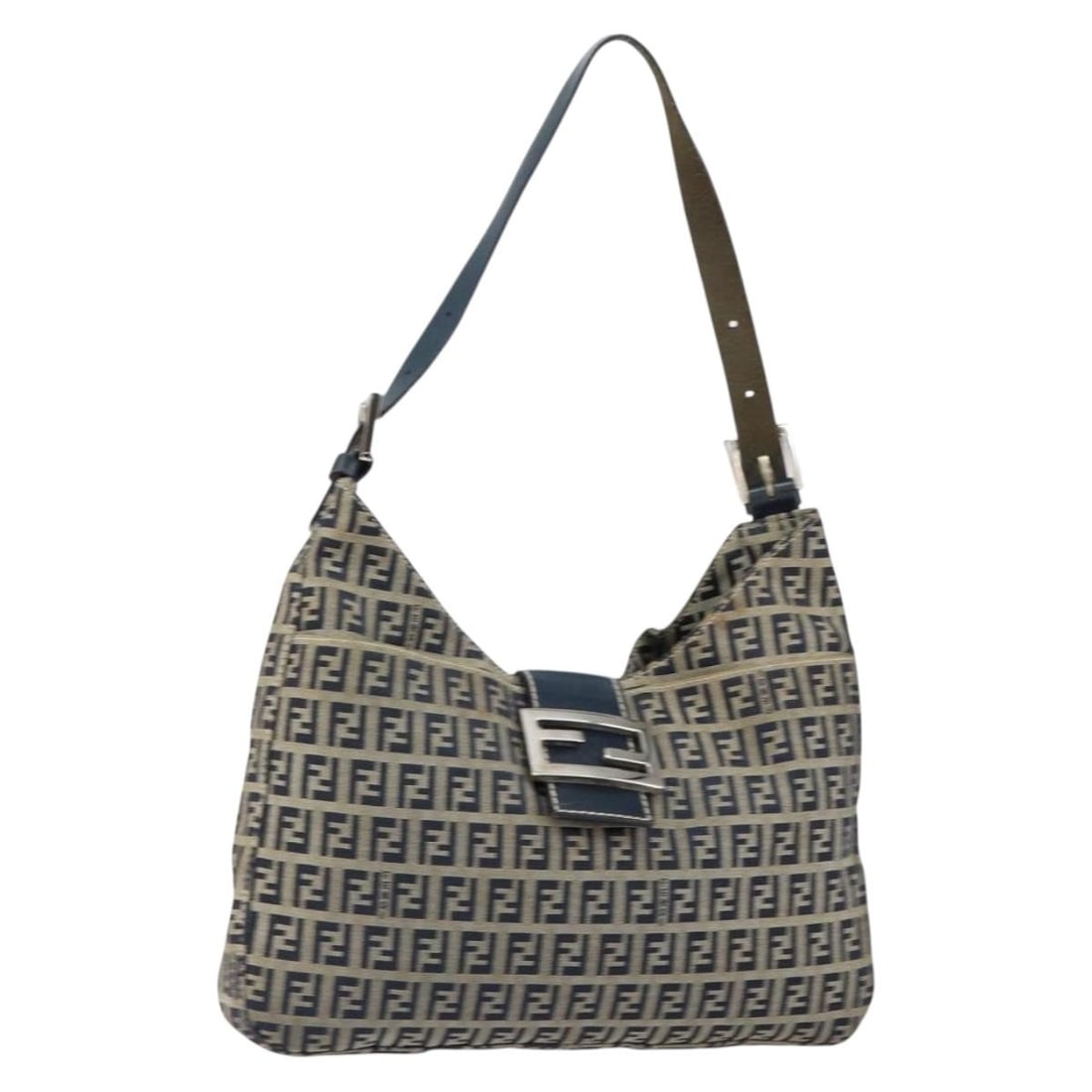 FENDI Navy Silver Zucchino Canvas Mamma Baguette Shoulder Bag Auth: FENDI Navy Silver Zucchino Canvas Mamma Baguette Shoulder Bag Auth Elevate your accessory game with the FENDI Zucchino Canvas Mamma Baguette Shoulder Bag in Navy and Silver. This stylish shoulder bag,