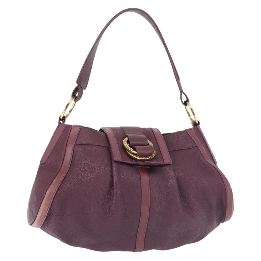 BVLGARI Chandra Purple Gold Leather Shoulder Bag Auth 143355 (1 of 18)