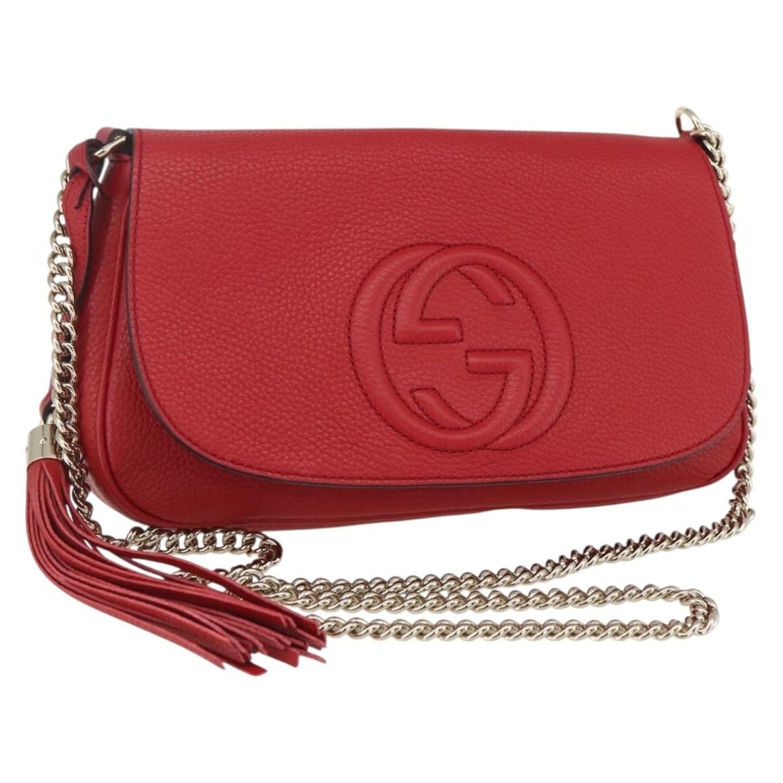 Red Leather GUCCI 536224 Chain Shoulder Bag Gold Accents Italy (1 of 18)