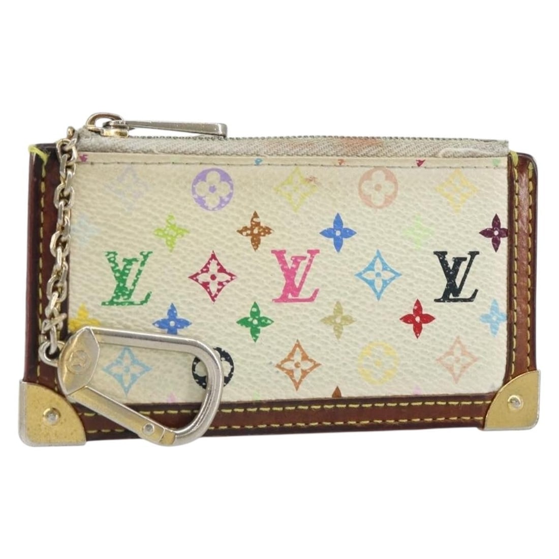 White Multicolor Monogram Canvas Pochette Cles Coin Purse M92655: White Multicolor Monogram Canvas Pochette Cles Coin Purse M92655 This is a Louis Vuitton Multicolor Pochette Cles coin purse in white, crafted from Monogram Multicolor canvas. The purse features a com