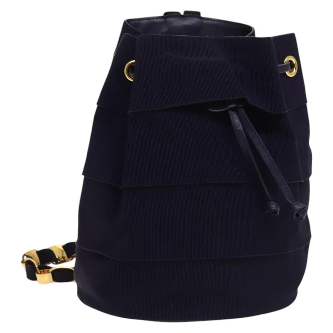 Salvatore Ferragamo Vala Chain Backpack Canvas Navy Gold Made in Italy (1 of 18)