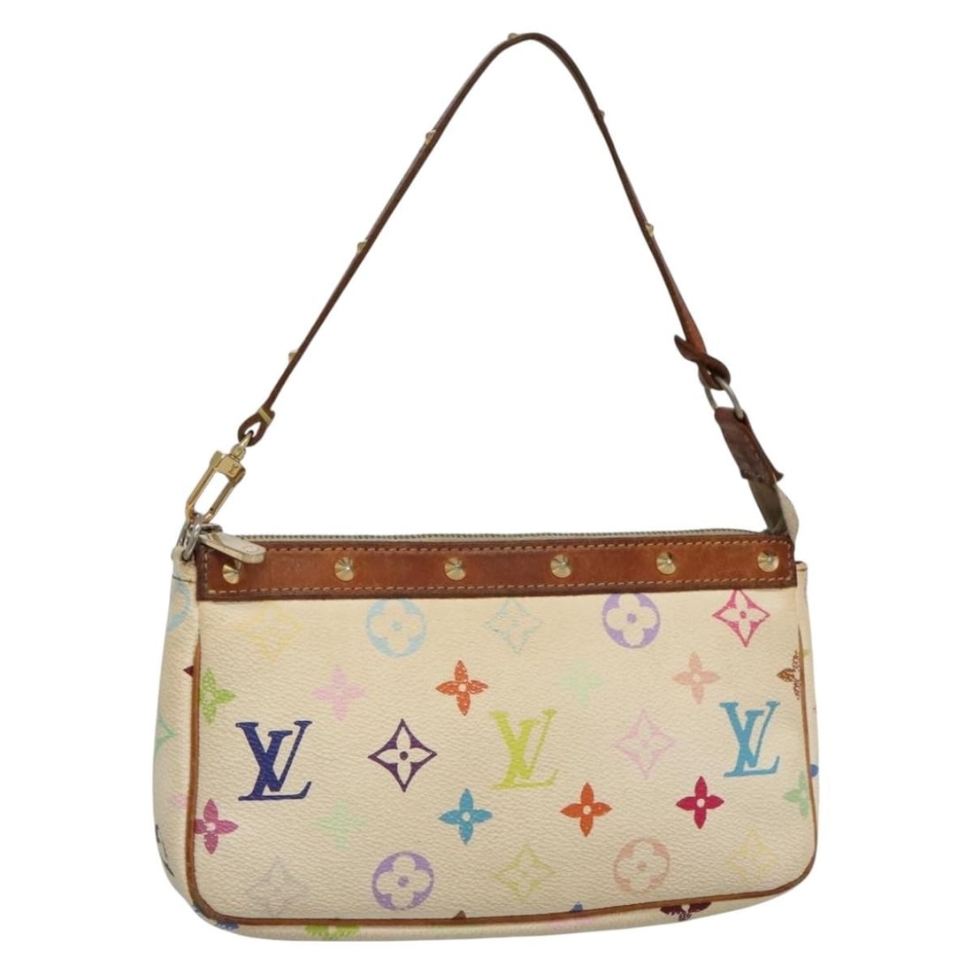 Louis Vuitton White Multicolor Canvas Pochette Accessoires Bag M92649: Louis Vuitton White Multicolor Canvas Pochette Accessoires Bag M92649 This Louis Vuitton Multicolor Pochette Accessoires Pouch features the signature Monogram Multicolor canvas in white. Crafted in Fr
