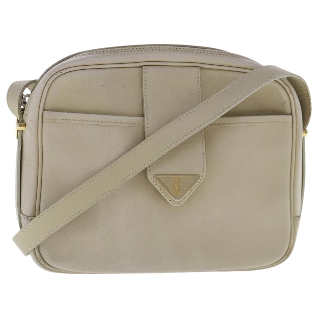 SAINT LAURENT Beige Gold Leather Shoulder Bag Auth (1 of 18)