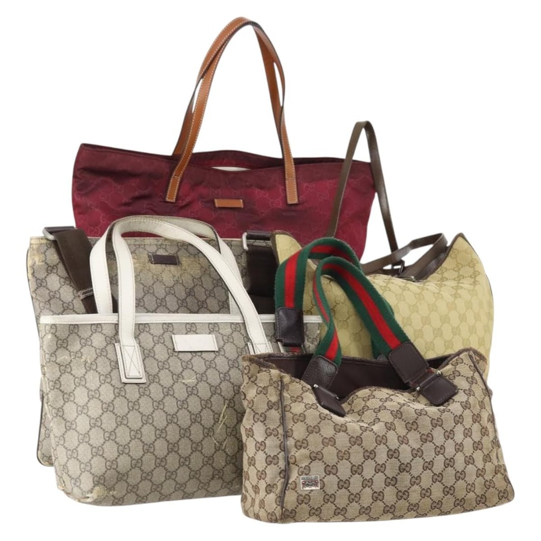 GUCCI GG Canvas Sherry Line Shoulder Bag Red Beige PVC Leather Auth (1 of 18)