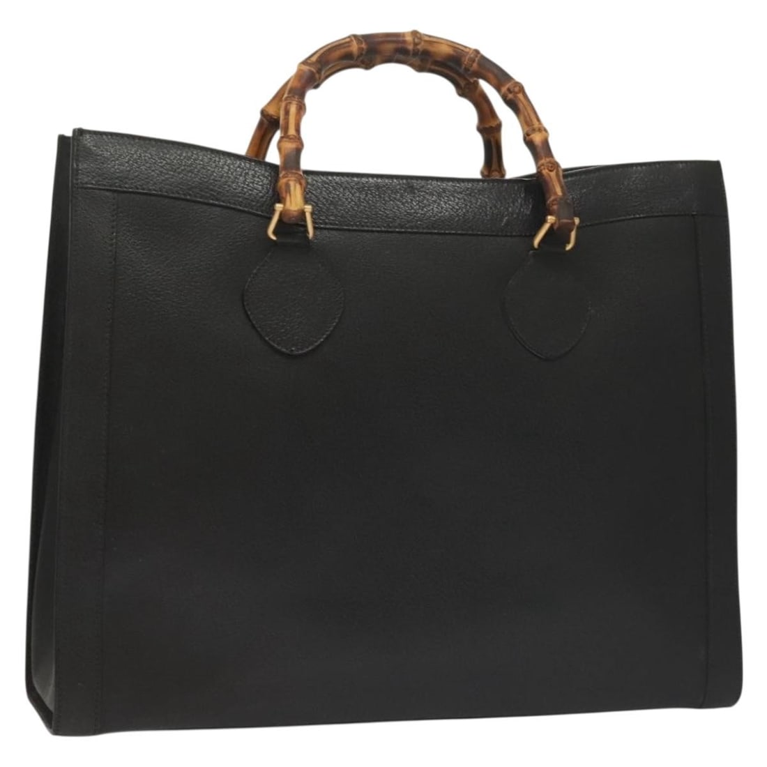 GUCCI Bamboo Hand Bag Leather Black Gold 002 1186 0259 Authentic (1 of 18)