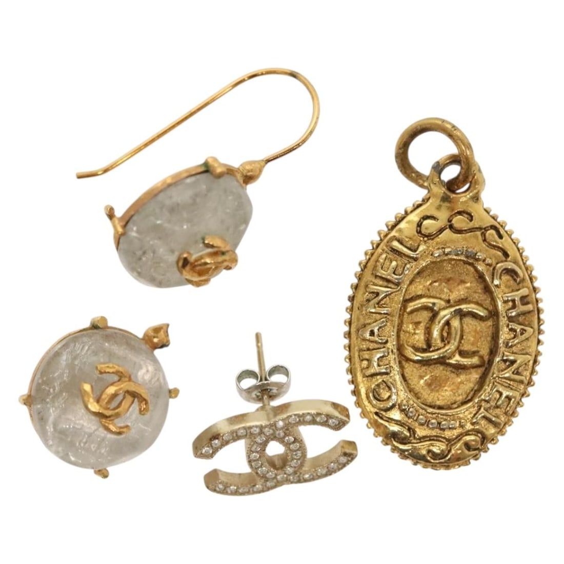 CHANEL Gold Metal CC Logo Earrings Set of 4 Authentic (1 of 8)