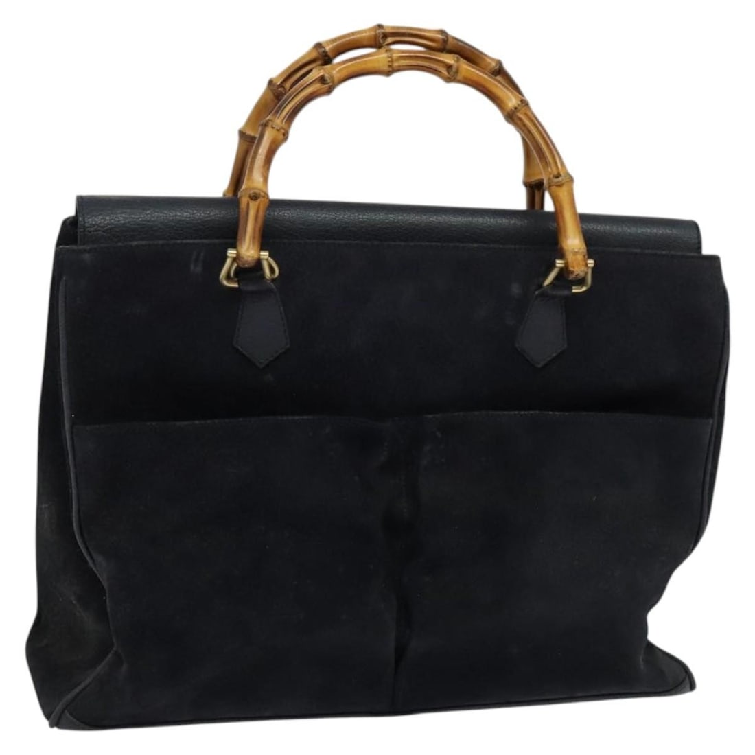 GUCCI Bamboo Suede Hand Bag Navy Gold 002 2855 0322 0 Auth (1 of 18)