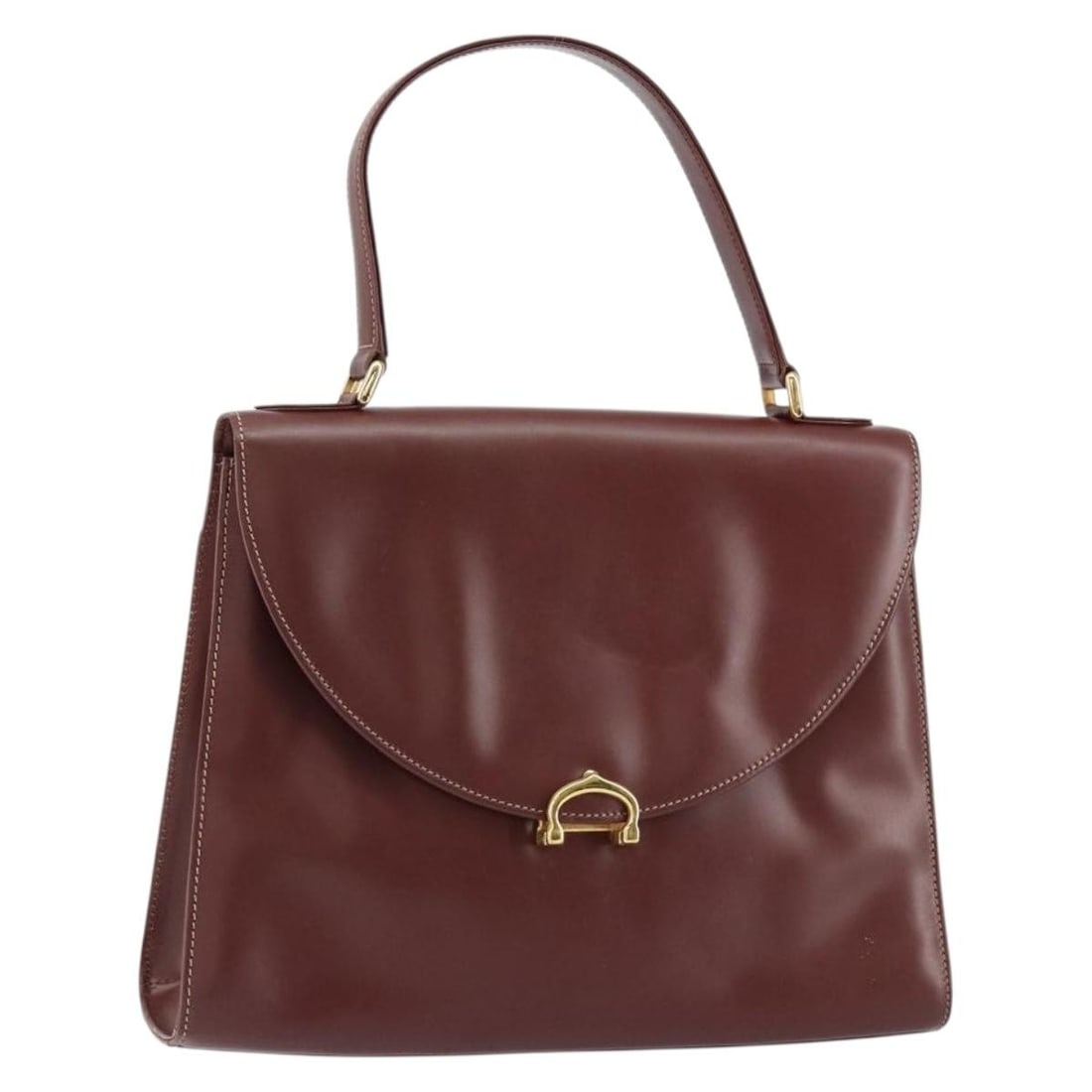 CARTIER Must Line Bordeaux Leather Hand Bag Gold Auth (1 of 18)