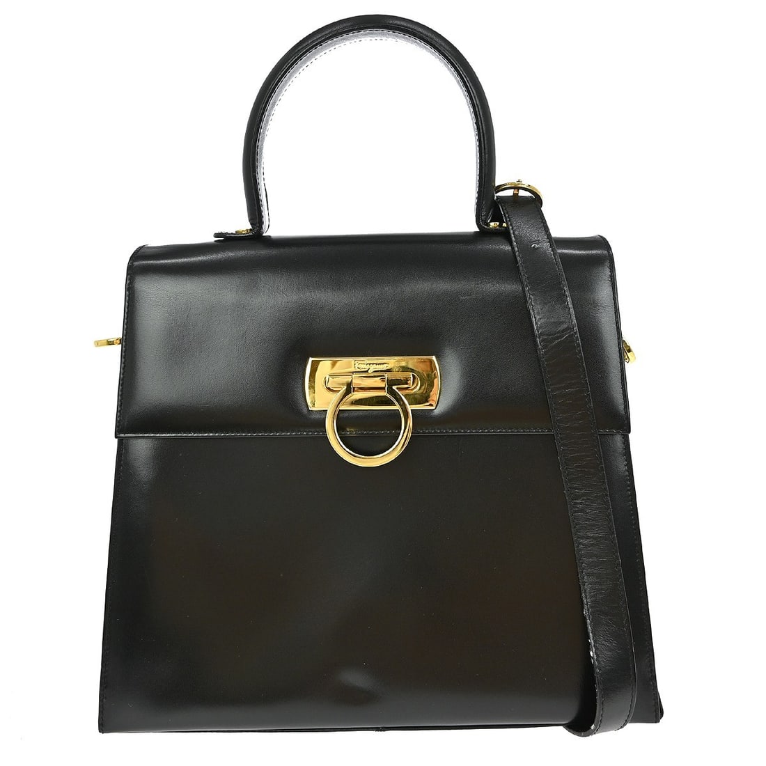 Black Gancini Leather Top Handle 2-Way Bag by Salvatore Ferragamo (1 of 13)