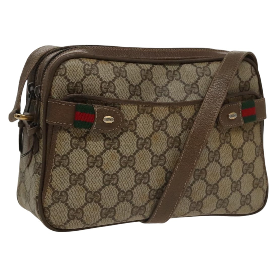 GUCCI GG Supreme Sherry Line Beige PVC Shoulder Bag 93 02 049 Auth: GUCCI GG Supreme Sherry Line Beige PVC Shoulder Bag 93 02 049 Auth Presenting the GUCCI GG Supreme Web Sherry Line Shoulder Bag, crafted in Italy from durable PVC leather. This stylish beige shoulder