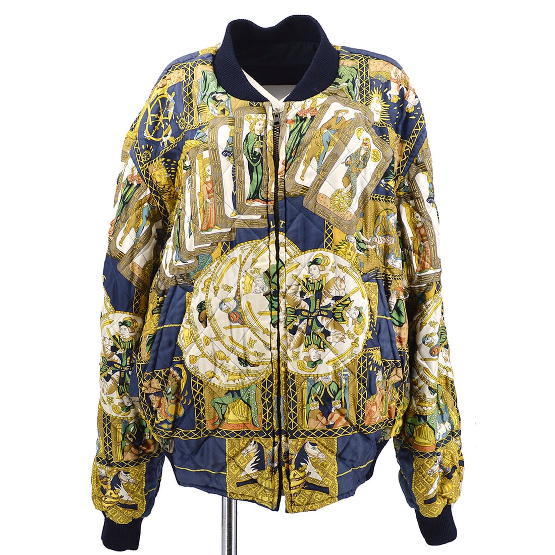 Hermes Navy Multicolor Reversible Bomber Jacket Silk Blend (1 of 12)