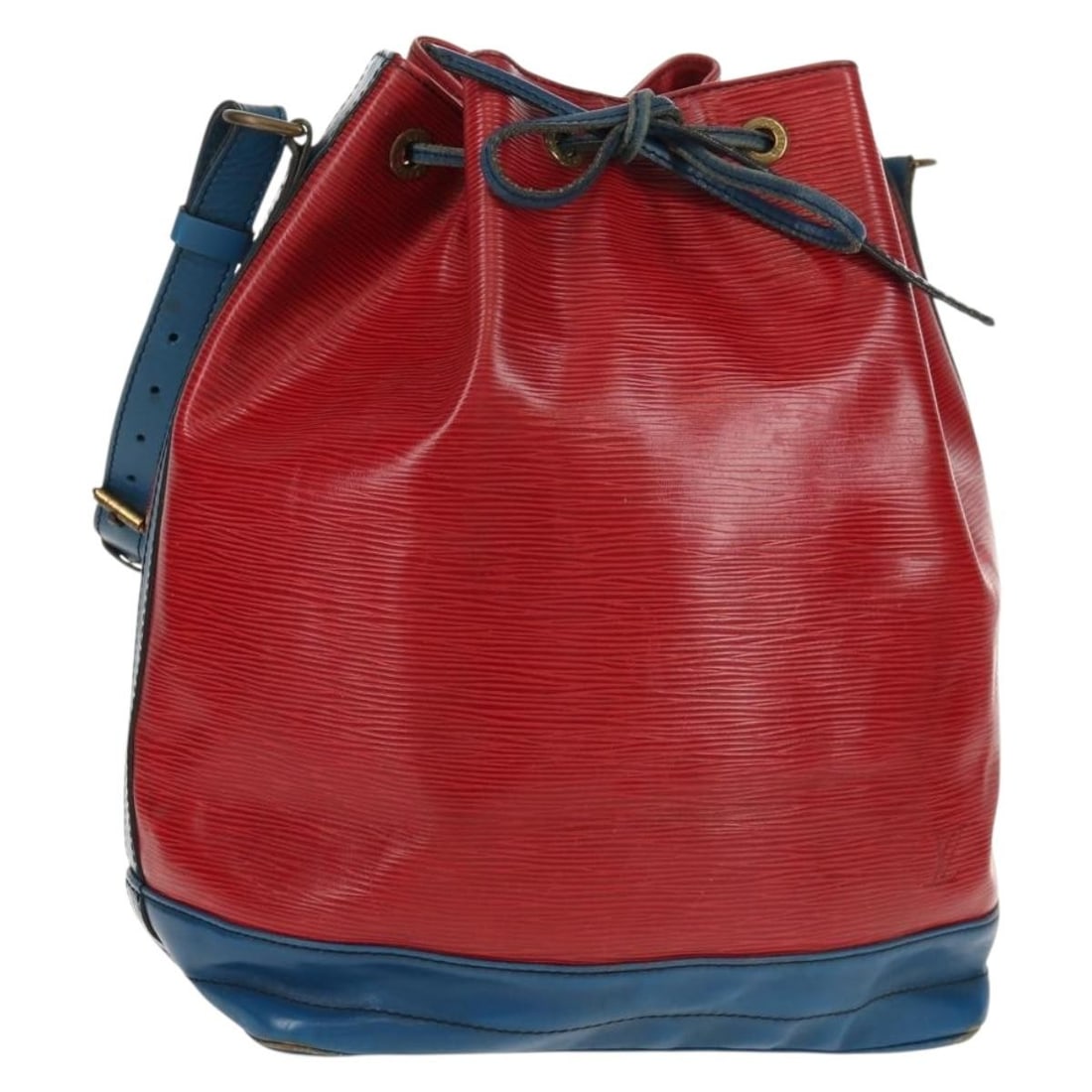 Louis Vuitton M44084 Epi Leather Noe Shoulder Bag Red and Blue France: Louis Vuitton M44084 Epi Leather Noe Shoulder Bag Red and Blue France This Louis Vuitton Noe shoulder bag features a striking bicolor red and blue design in durable Epi leather. The bag offers a spaci