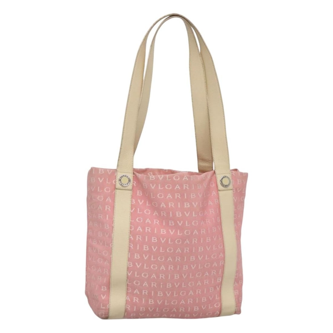 BVLGARI Pink Silver Logo Mania Tote Bag Canvas Made in Italy (1 of 18)