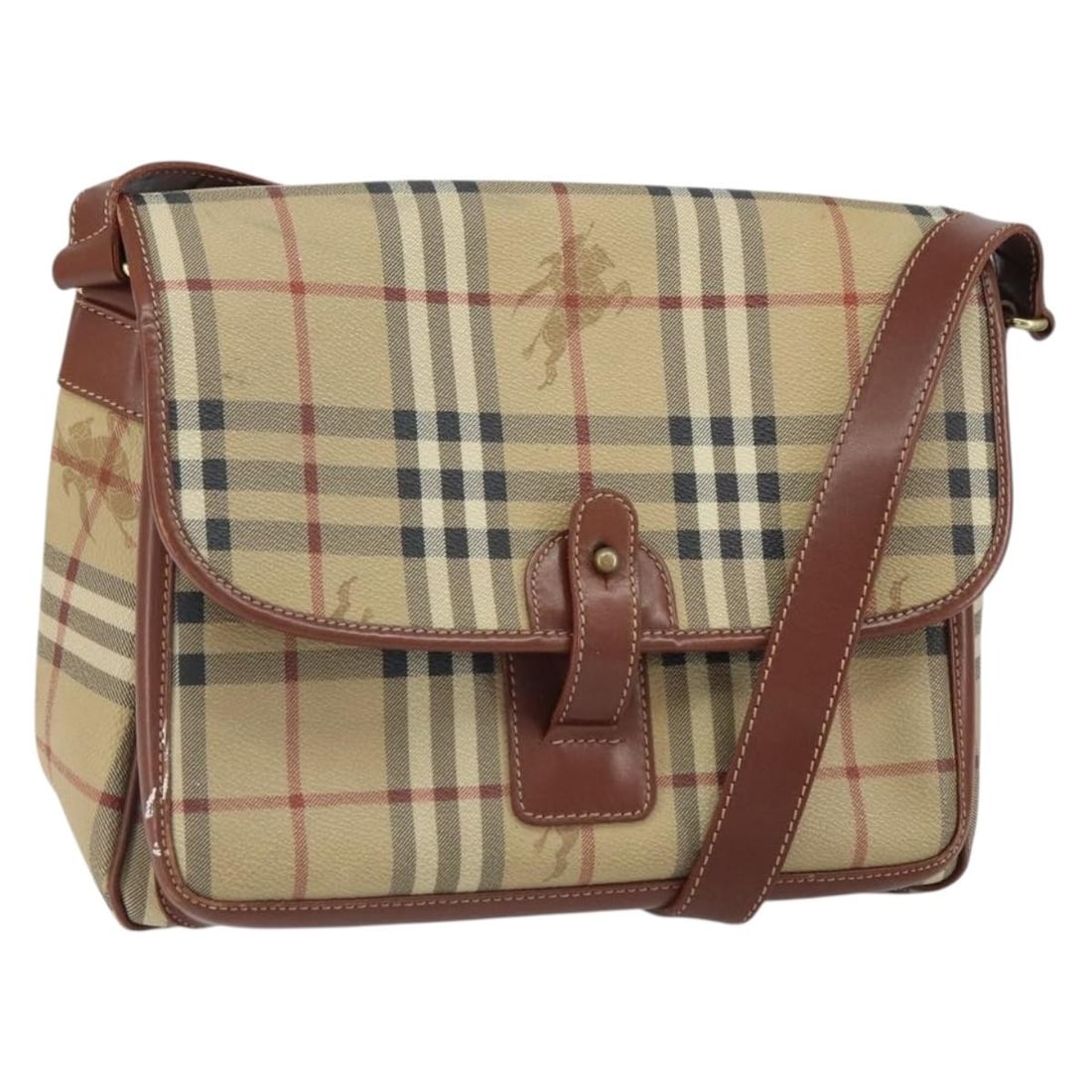 Beige PVC Leather Shoulder Bag by Burberry Nova Check Pattern Italy: Beige PVC Leather Shoulder Bag by Burberry Nova Check Pattern Italy This Burberry Nova Check shoulder bag features a classic beige and gold PVC leather exterior with the iconic check pattern. Made in