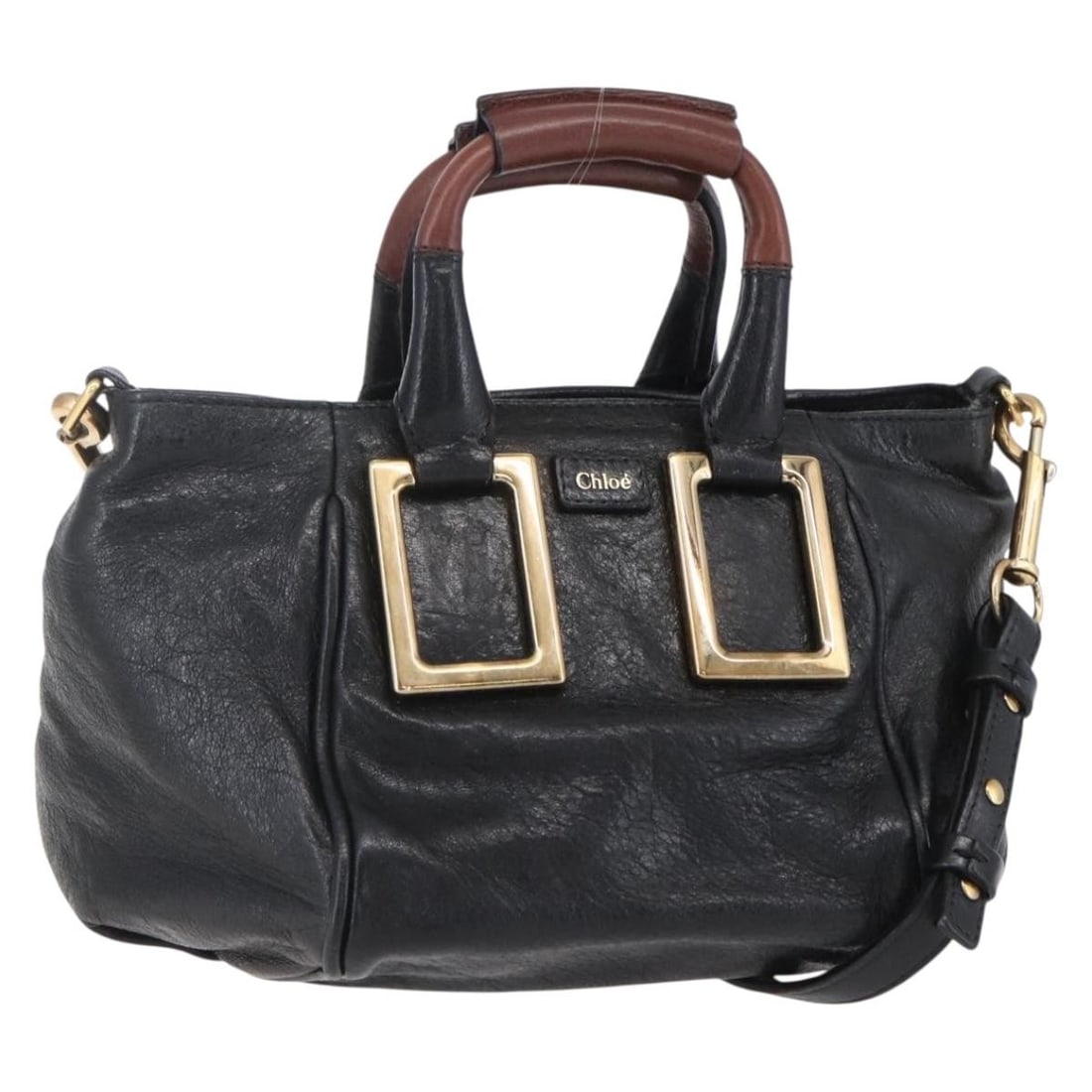 Chloe Etel Leather Hand Bag 2-Way Black Gold Auth BA8053 (1 of 18)
