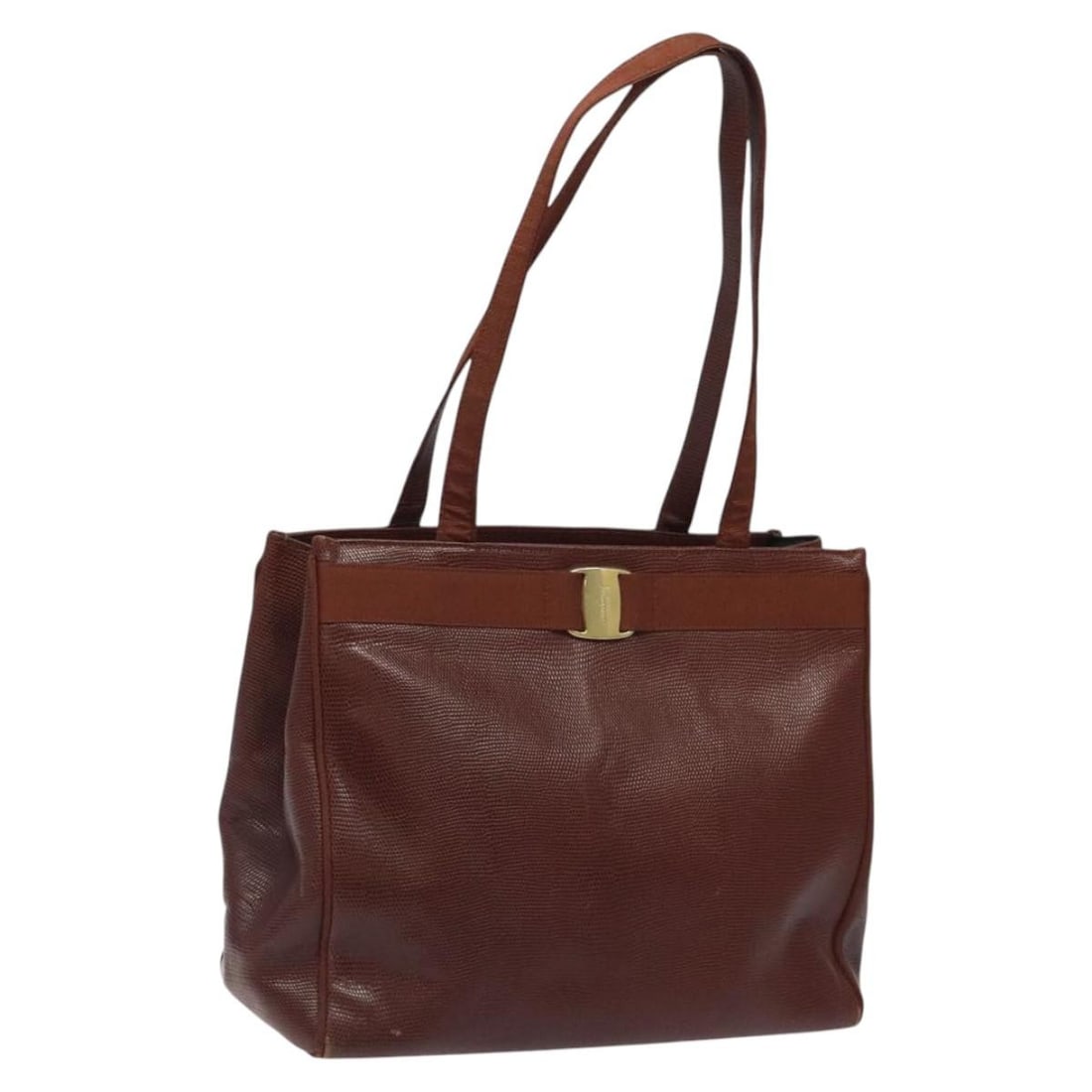 Salvatore Ferragamo Brown Leather Tote Bag Italy Auth AN21 2530 (1 of 18)