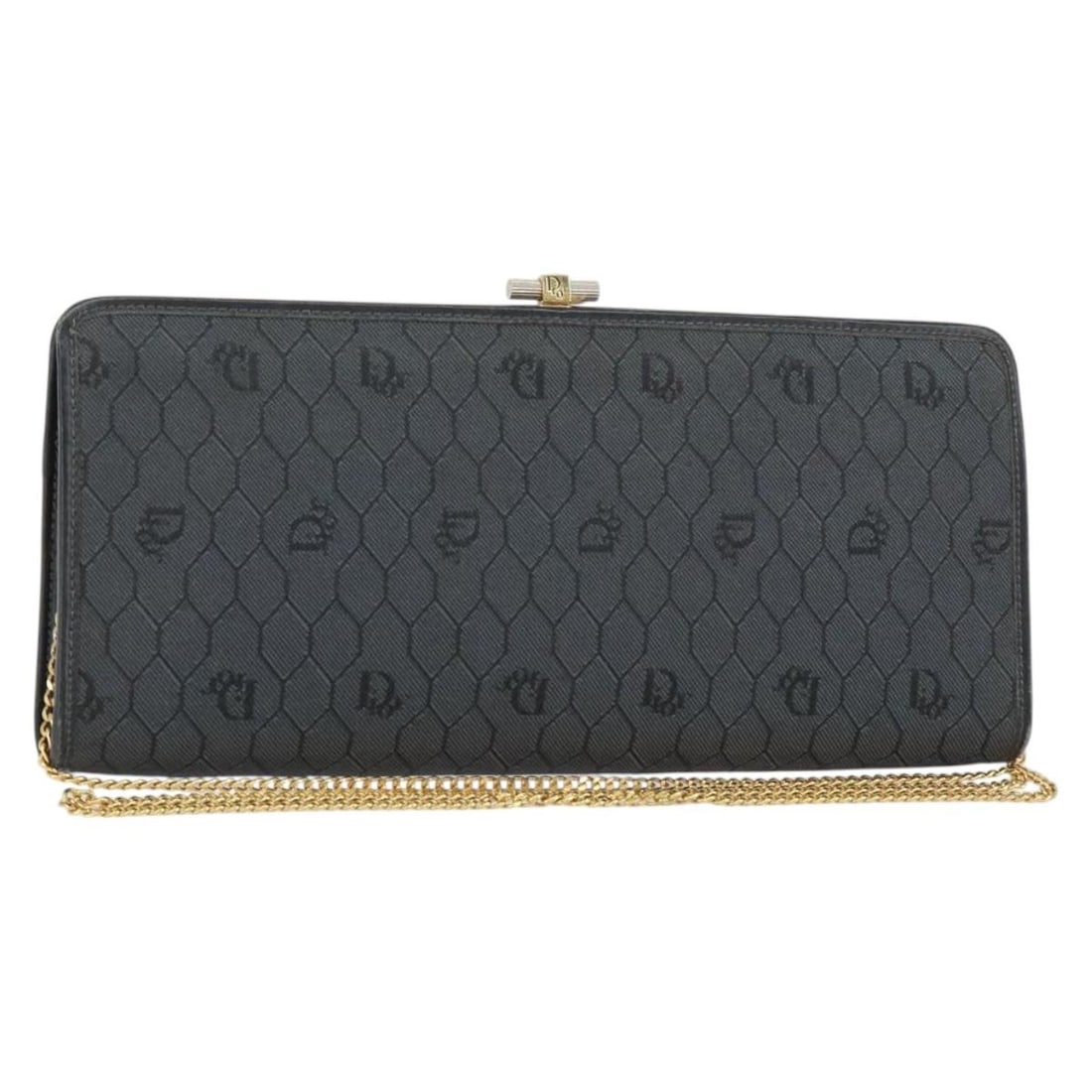 Christian Dior Black Gold Honeycomb Canvas Shoulder Bag Auth (1 of 18)